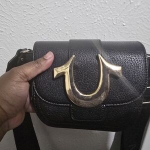 True Religion Black Crossbody Bag with Gold Accent
